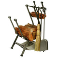 Hammered Steel Log Rack with Fireplace Tools L3494
