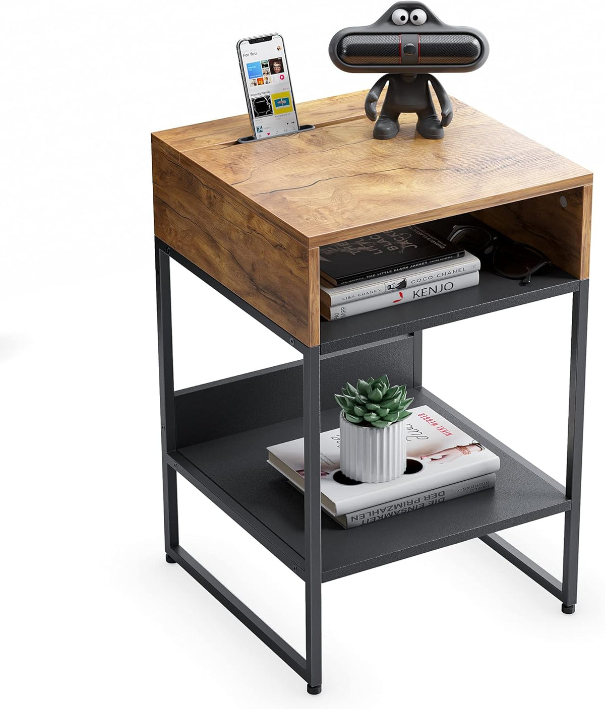 Black Side Table with Storage Compartment W99416