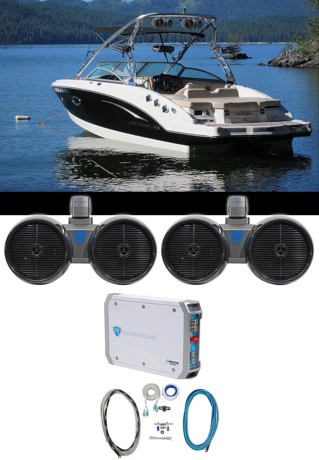 Dual 8" 800w Wakeboard Tower Speakers with 2-Channel Amplifier and Amp Kit B325499