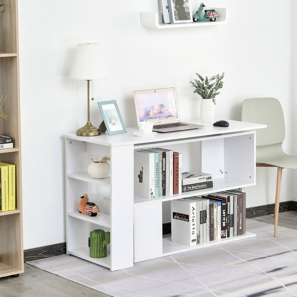 360 Rotating L Shaped Corner Desk with Bookshelves P238