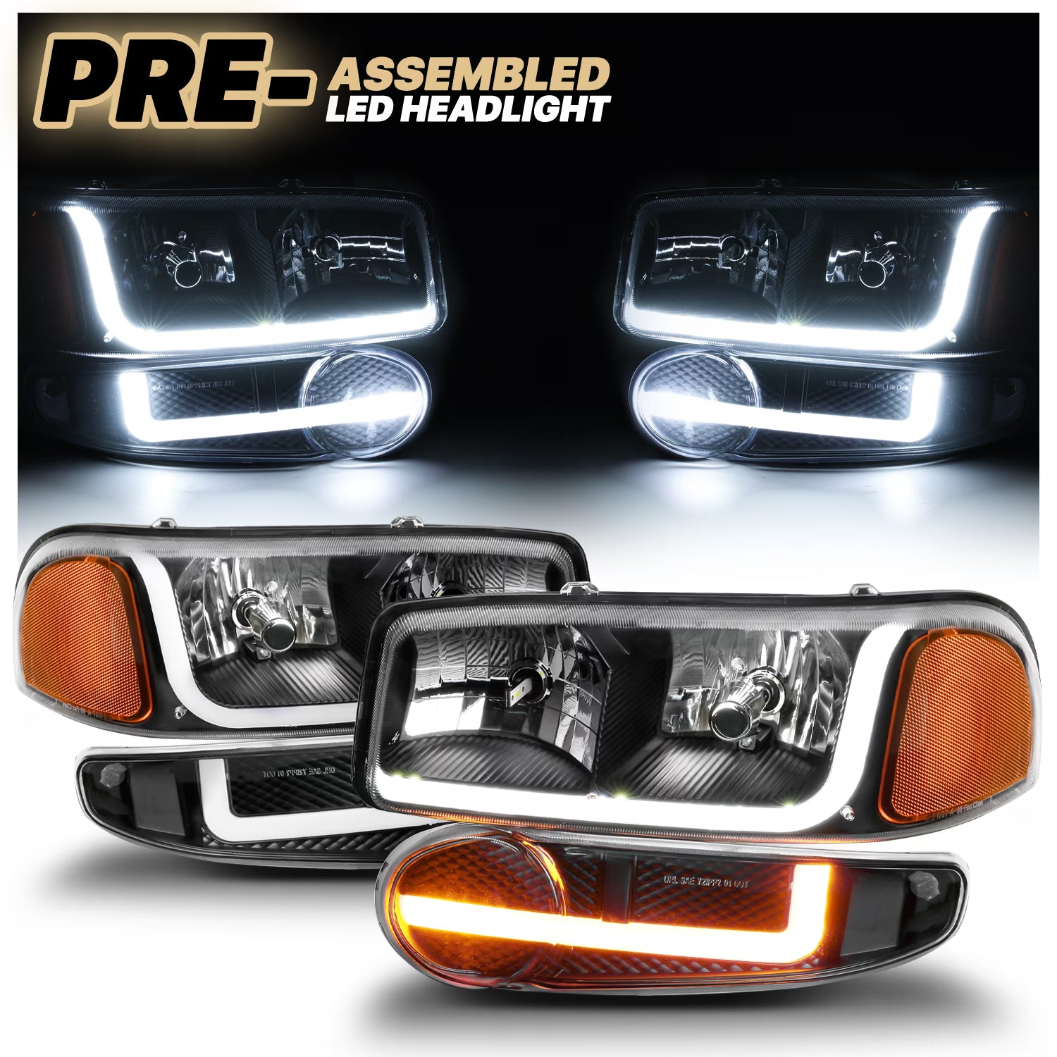 Headlights Assembly with 2 Pairs Pre-Assembled 6000K LED Bulbs L262