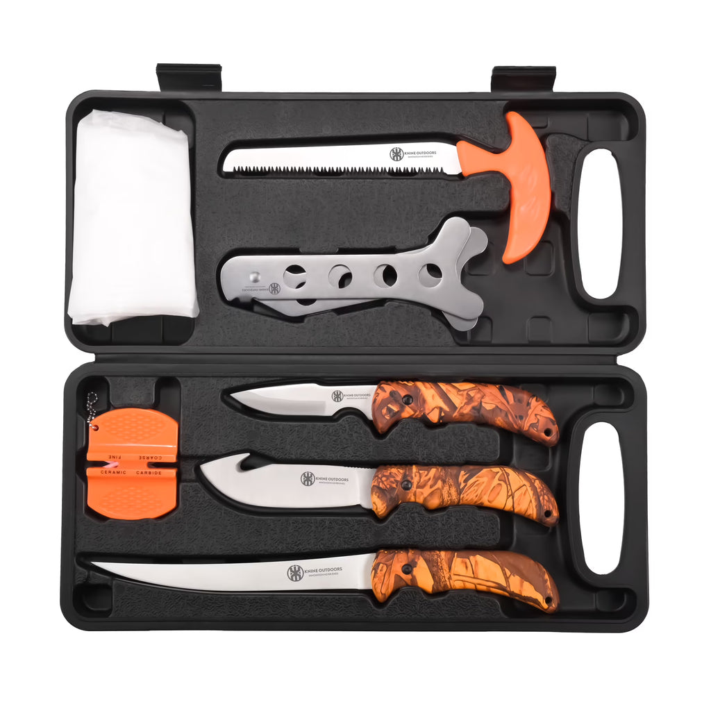 8 Pieces Hunting Deer Knife Set with Nylon Belt Sheath U200339