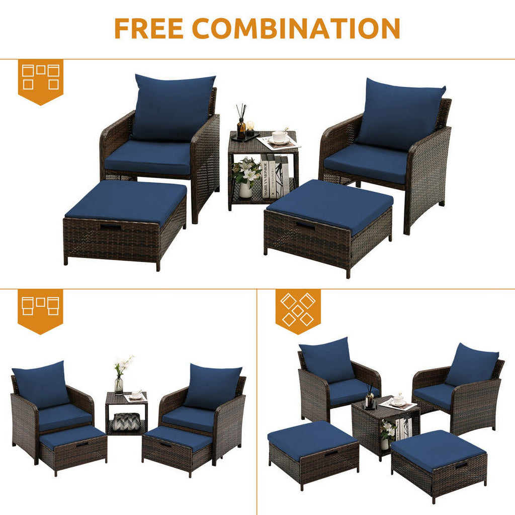 Navy 5 Piece PE Wicker Patio Furniture Set D624443