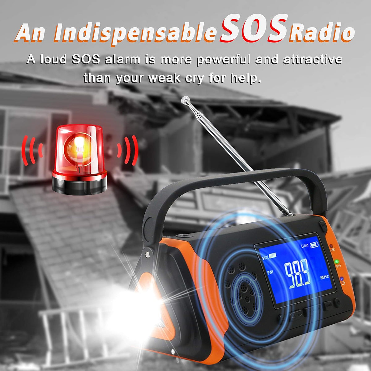 Solar Powered Hand Crank AM/FM/NOAA Emergency Weather Alert Radio with LED Flashlight, Pack of 2 F667