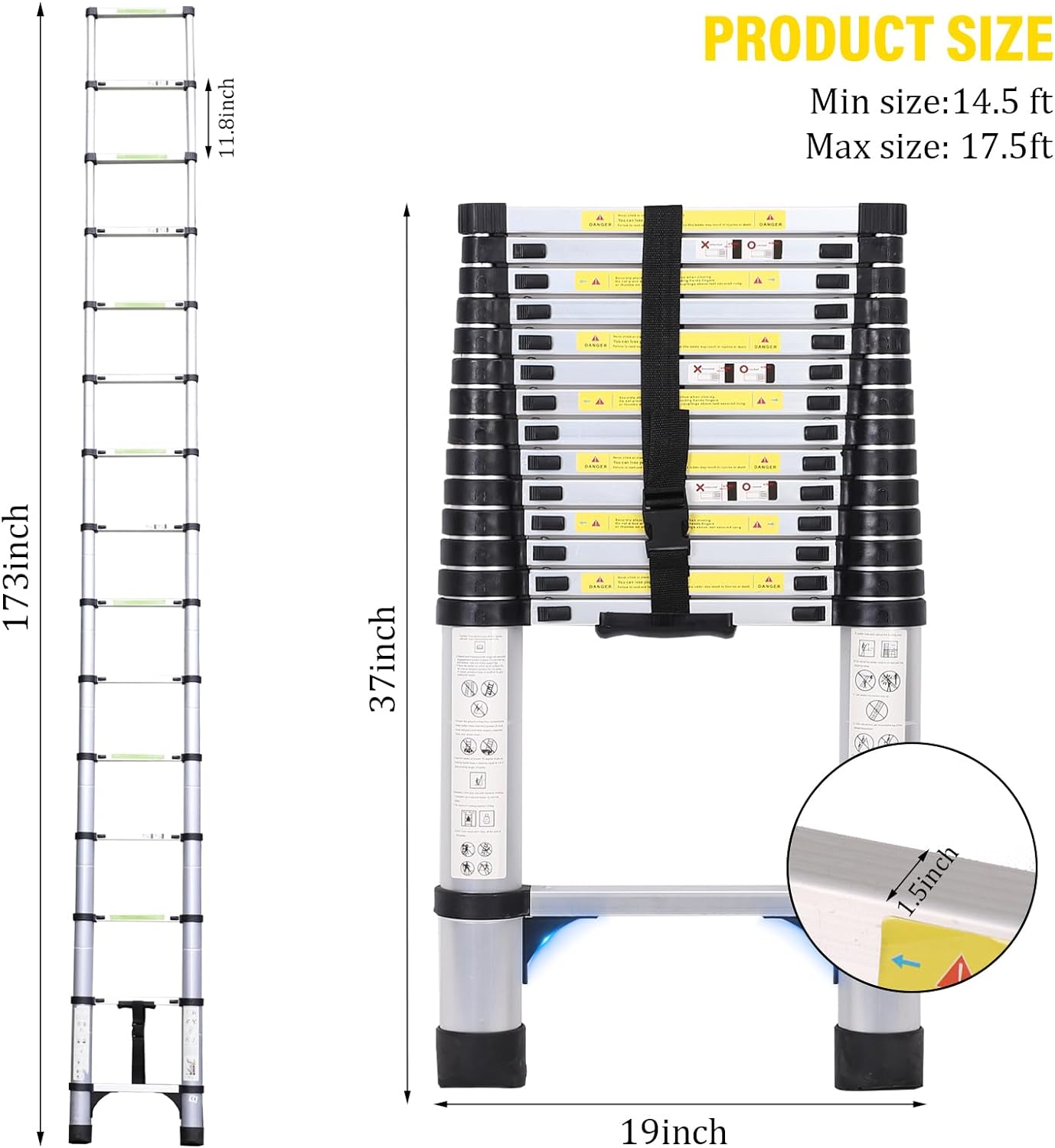 14.5FT Telescoping Aluminum Extension Ladder with Triangular Stabilizer K40048