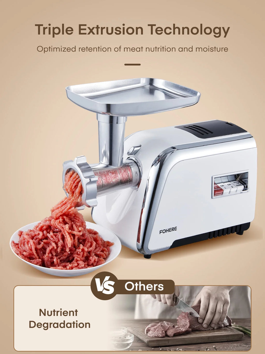 3000W Electric Meat Grinder with 4 Stainless Steel Plates & 3 Blades F670