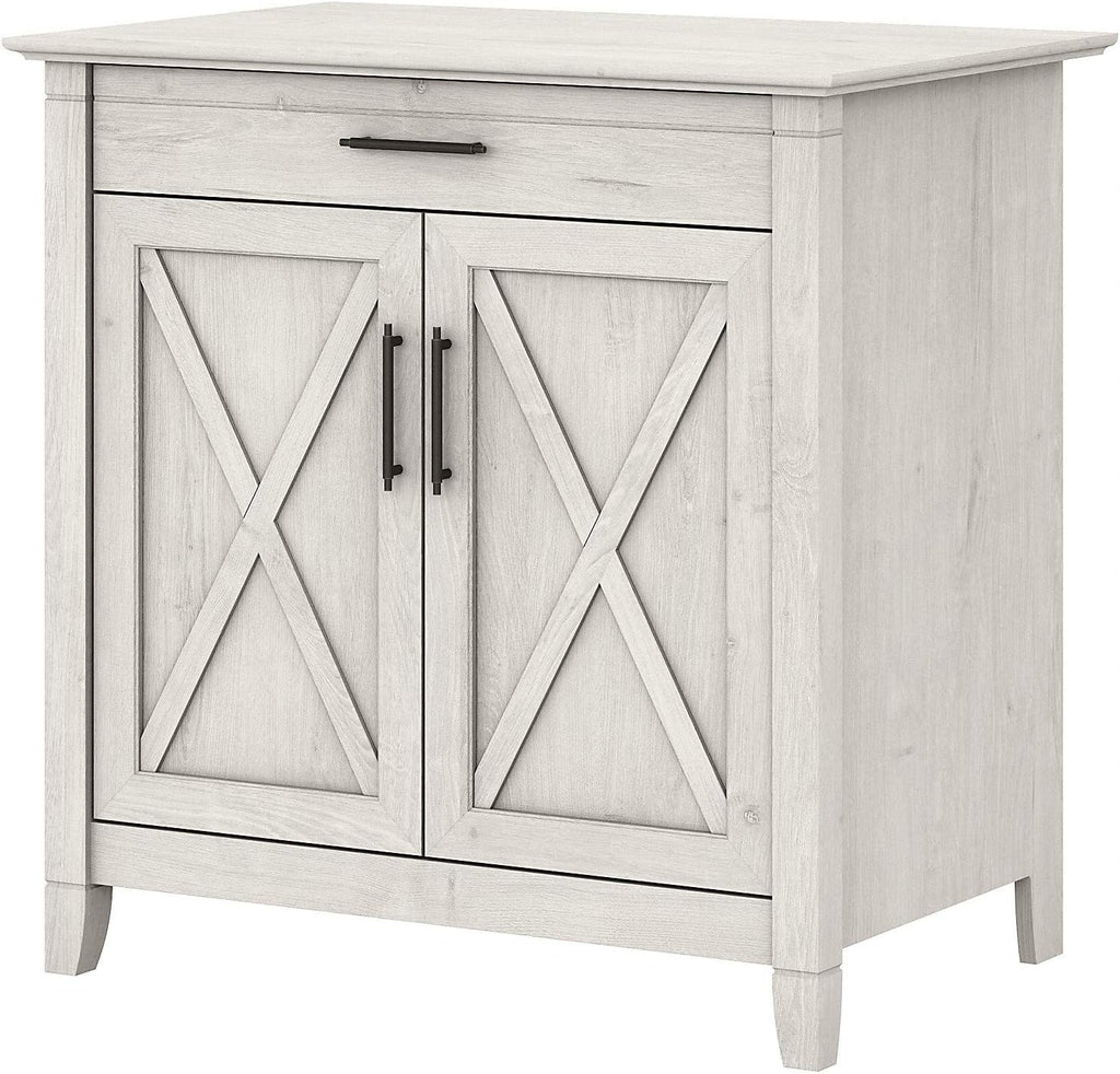 Linen White Oak Secretary Desk with Keyboard Tray and Storage Cabinet N626