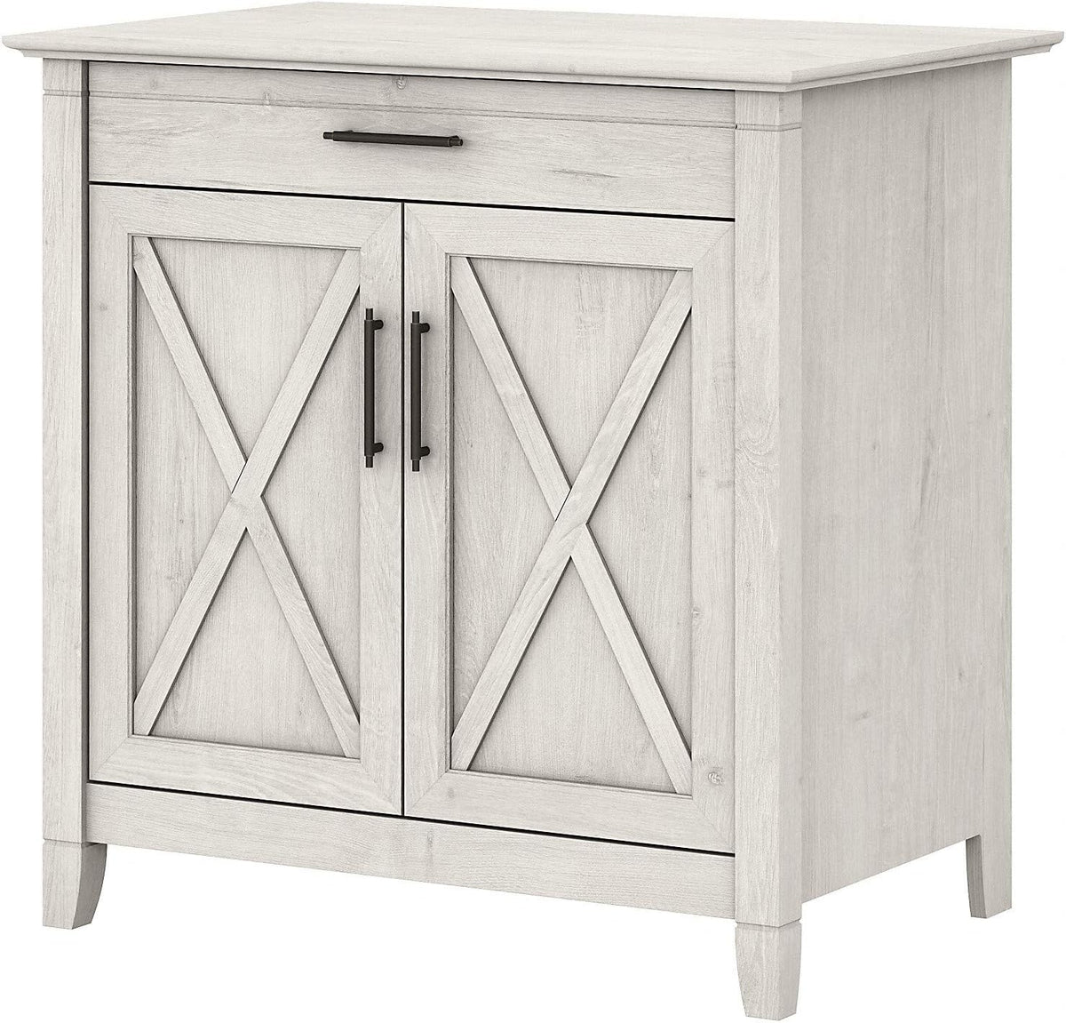 Linen White Oak Secretary Desk with Keyboard Tray and Storage Cabinet N626