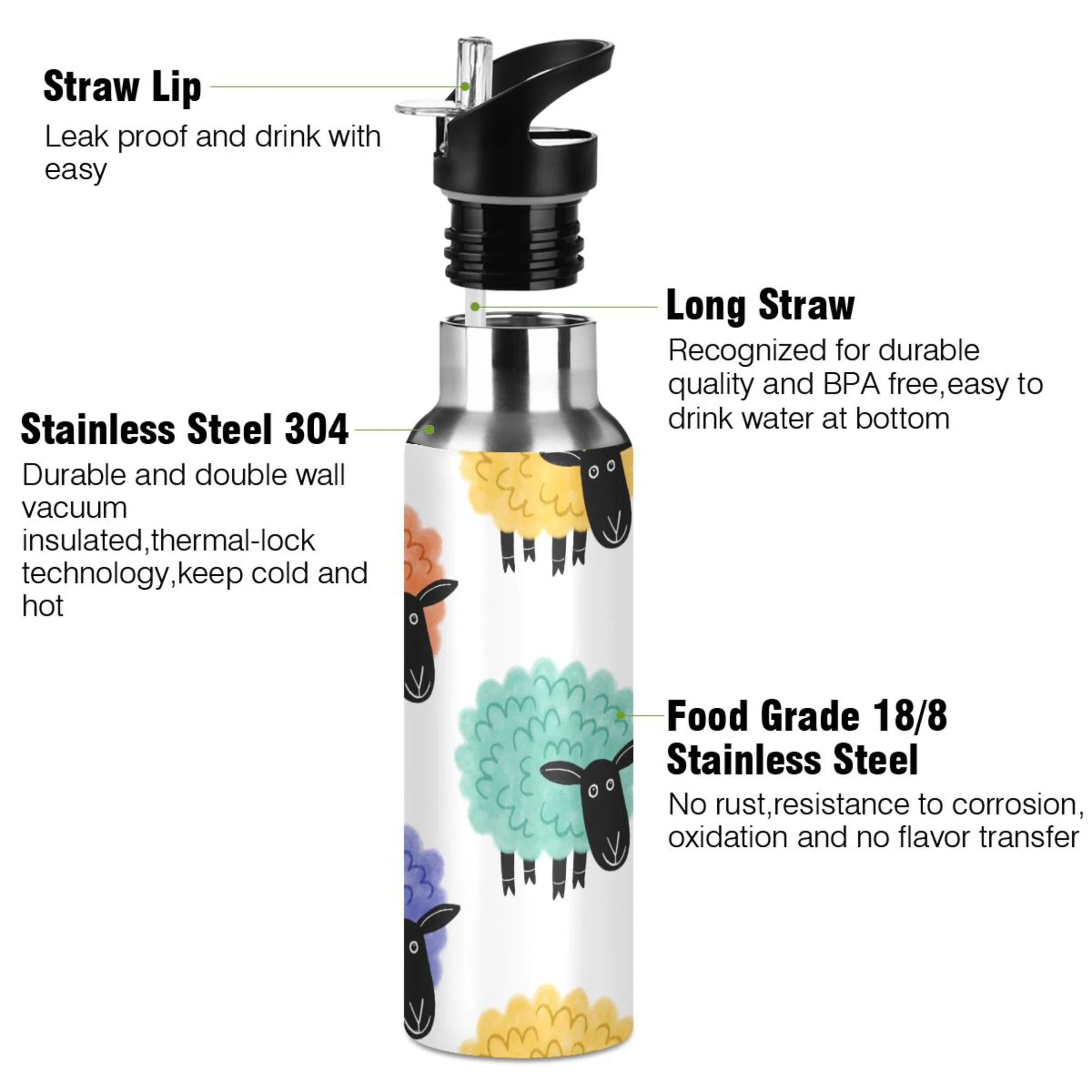 Stainless Steel Insulated Water Bottle with Straw Lid B79660