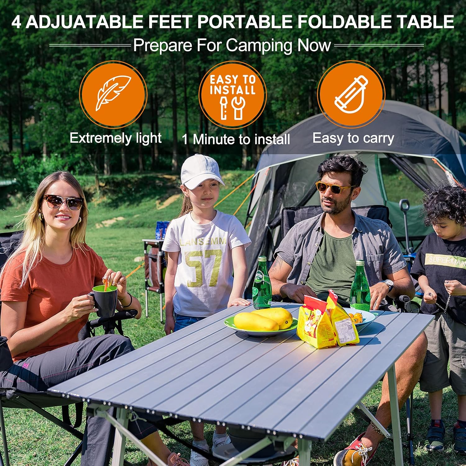 Portable Folding Camping Table All Aluminum Ultra Lightweight with Mesh Layer R4829