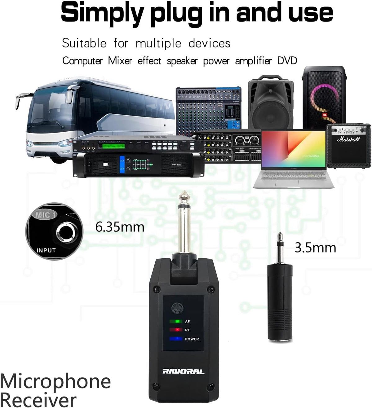 UHF Wireless Microphone System with Lavalier Mic, Headset Mic, Handheld Mic, Transmitter & Receiver, Pack of 2 H650063