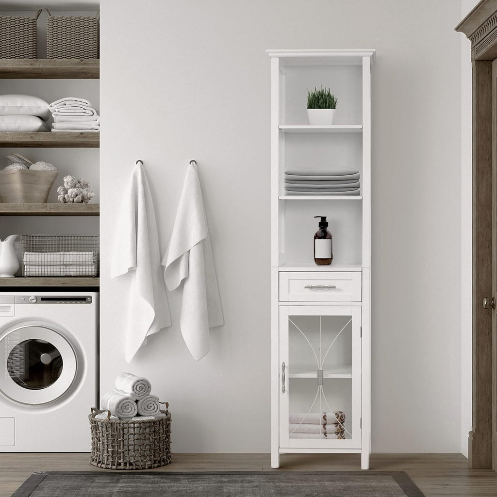 White Linen Cabinet with 1 Drawer and 3 Open Shelves Y616