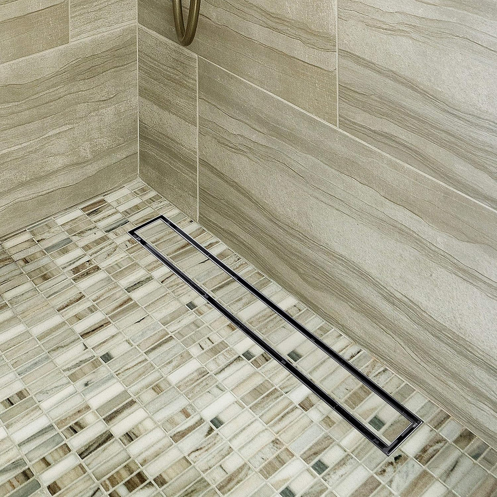 28-Inch Brushed 304 Stainless Steel Rectangle Shower Drain with Tile Insert Grate H4793