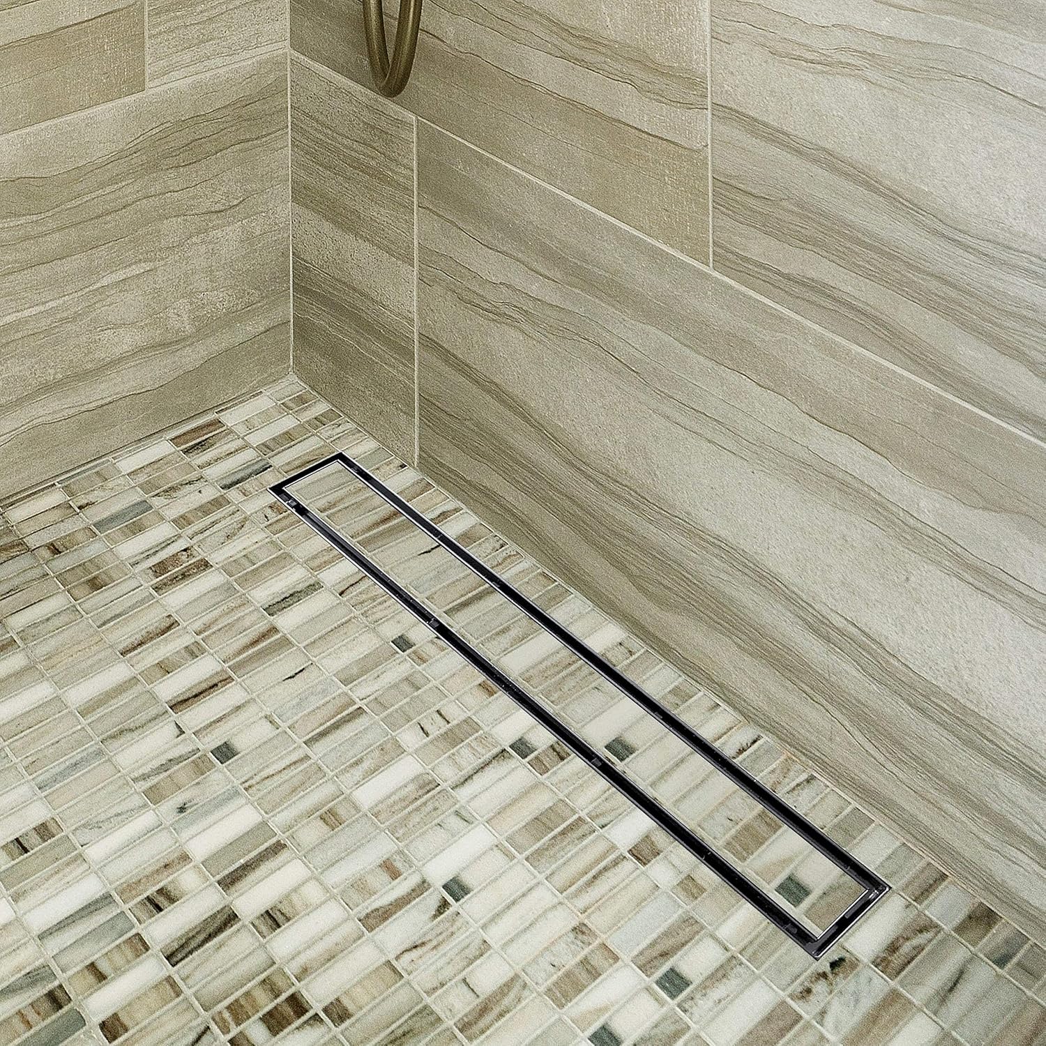 28-Inch Brushed 304 Stainless Steel Rectangle Shower Drain with Tile Insert Grate H4793
