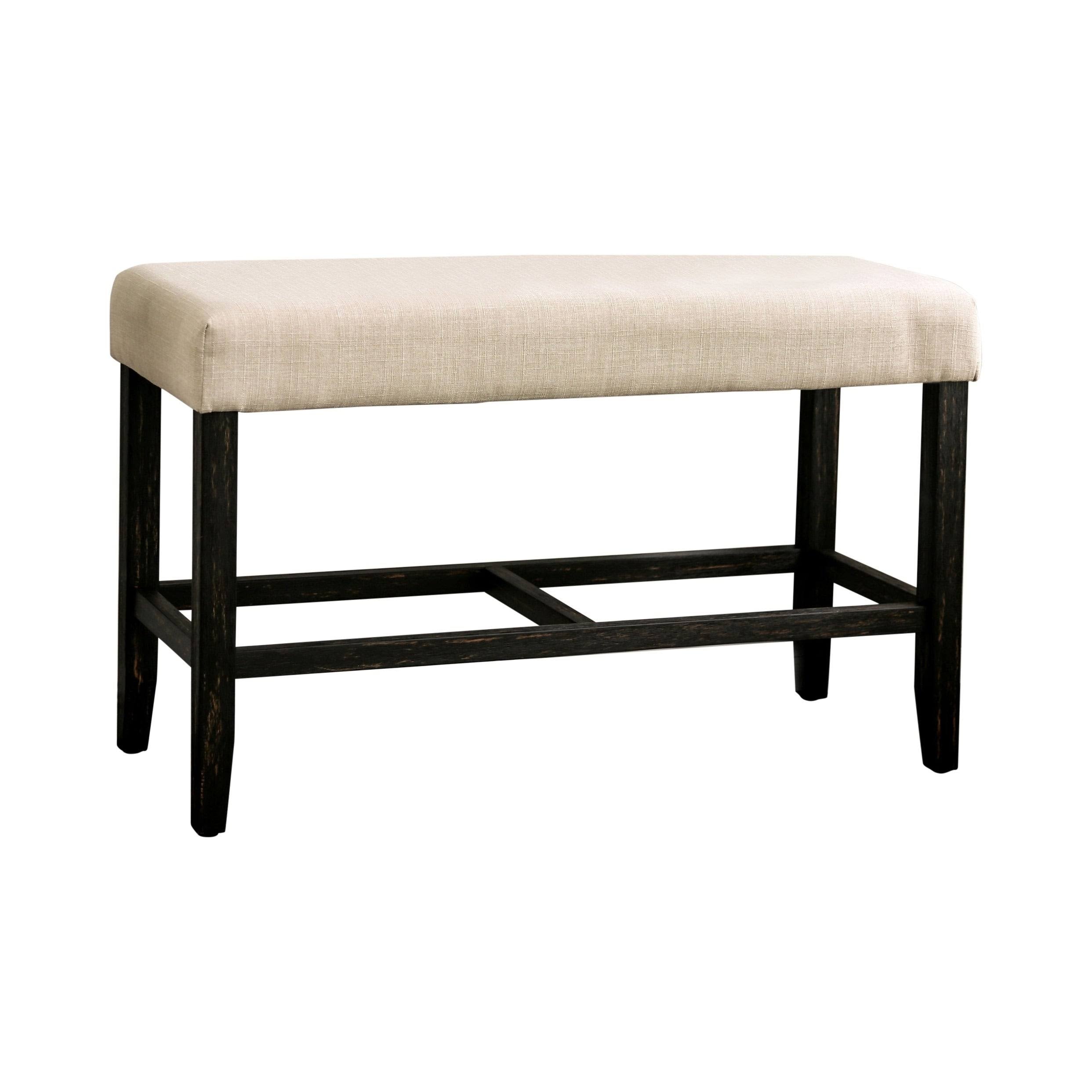 Rustic Linen Fabric Counter Height Bench Light Grey J752
