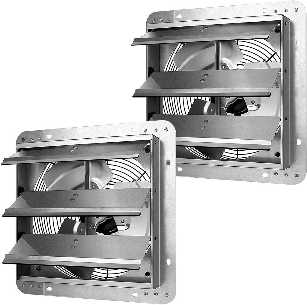 14 Inch Shutter Exhaust Fan Aluminum, 1650RPM, 1000 CFM, 2-Pack, Silver L49917