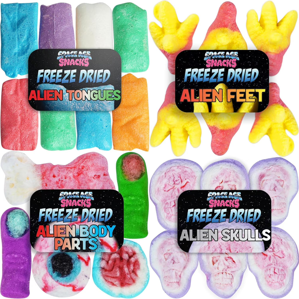Freeze Dried Candy Variety Pack with Airheads, Skulls, and Alien Body Parts in Spaceship Box C590