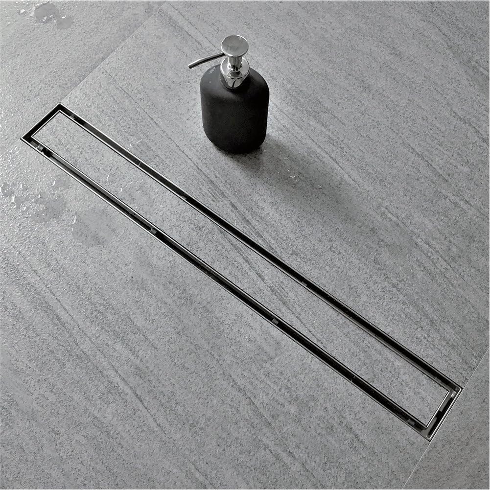 28-Inch Brushed 304 Stainless Steel Rectangle Shower Drain with Tile Insert Grate H4793