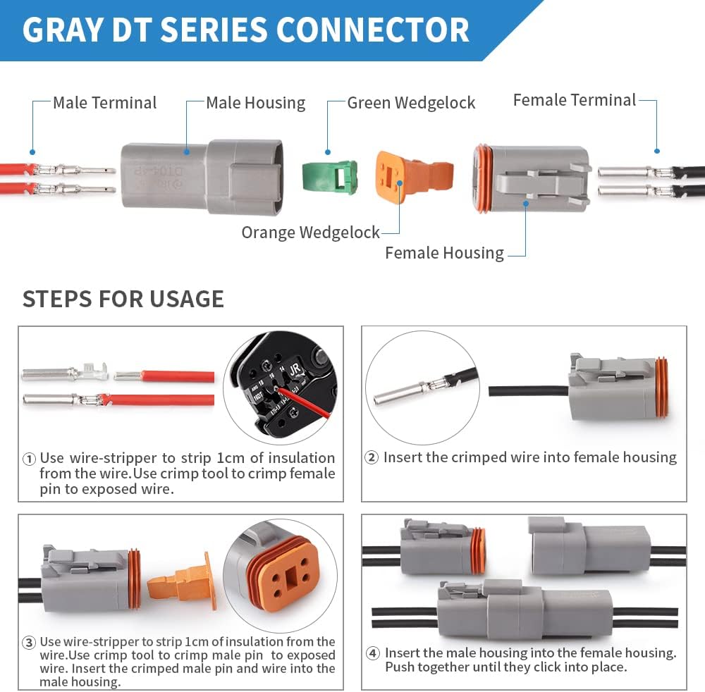 Gray 2 Pin Waterproof Connector Kit with 88 PCS Stamped Formed Contacts F205425