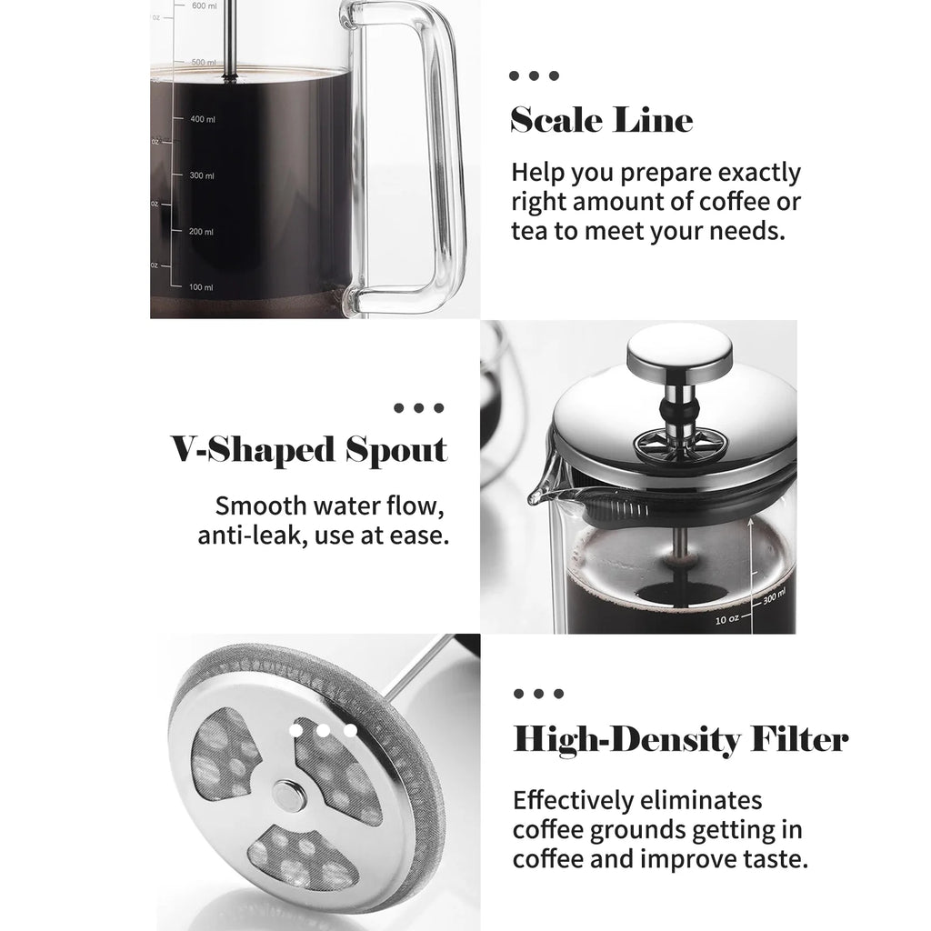 10oz Double Walled French Coffee Maker Borosilicate Glass Coffee Pot with Stainless Steel Filter Y81792