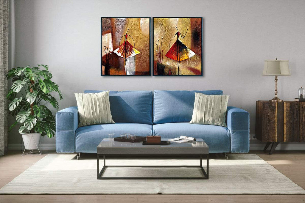 Framed Art Ballet Dancers Hand Painted Abstract Canvas Wall Art with Black Frame C951161