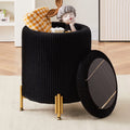Black Velvet Round Ottoman with 23Qt Storage A75032