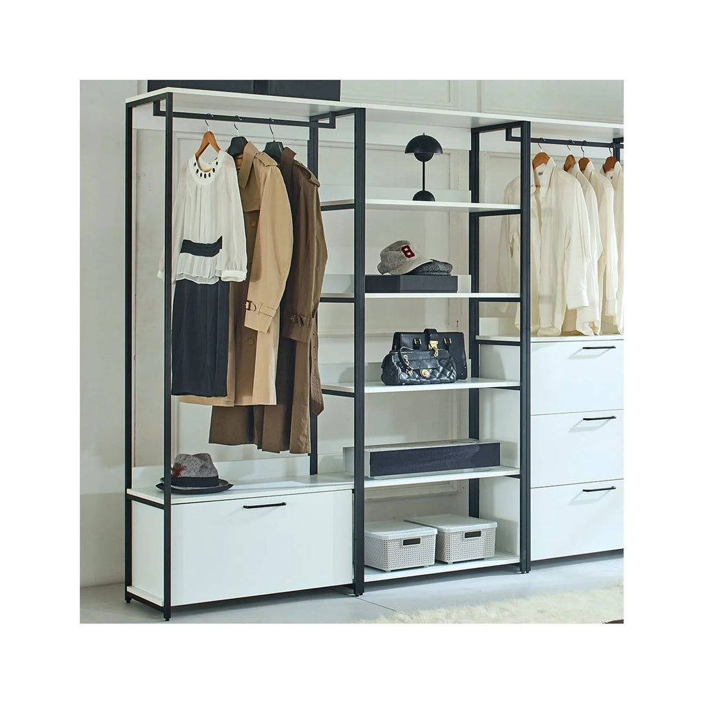 Wood and Metal Walk-in Closet with One Drawer X968