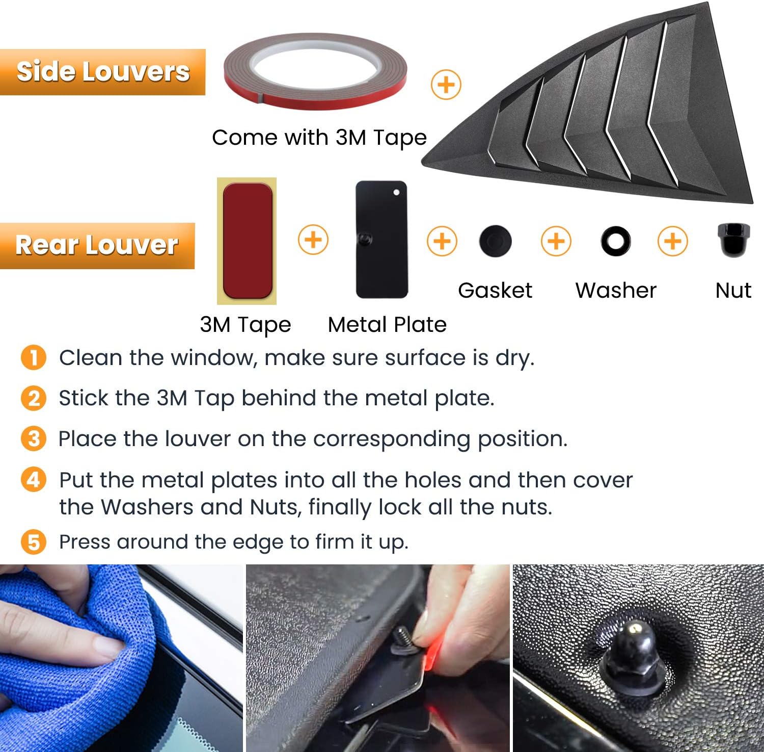 Matte Black Rear Side Window Louvers Sun Shade Cover for Chevrolet Camaro 2016-2021 J43873