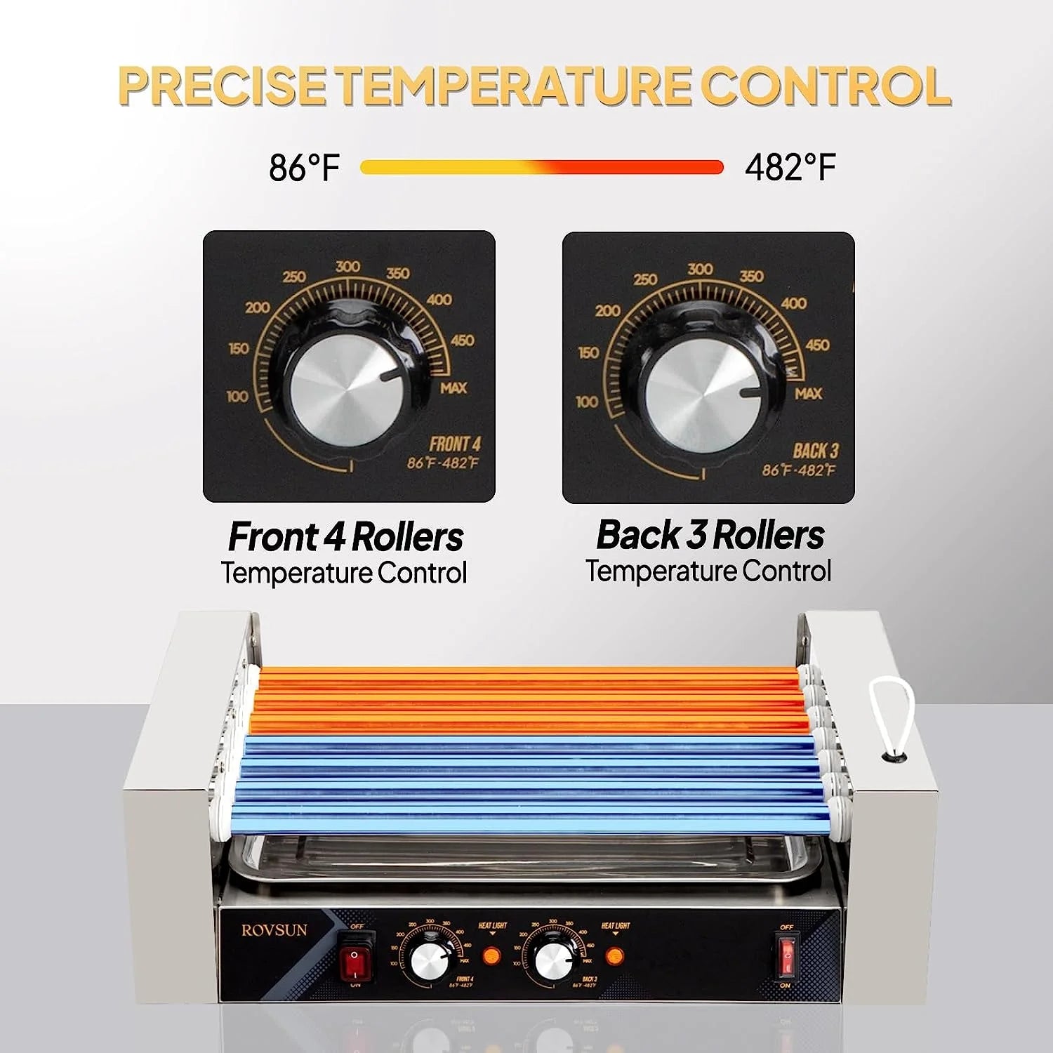 Hot Dog Roller Grill Cooker Machine with Cover, Dual Temp Control, Removable Drip Tray V7743