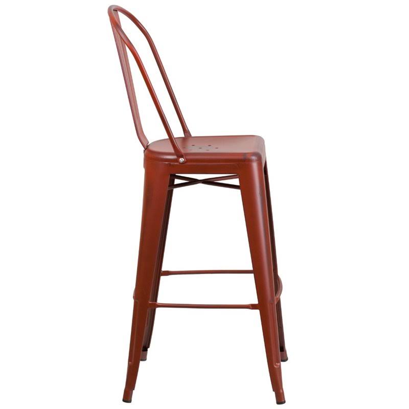 Distressed Kelly Red Metal Bar Stool H51824