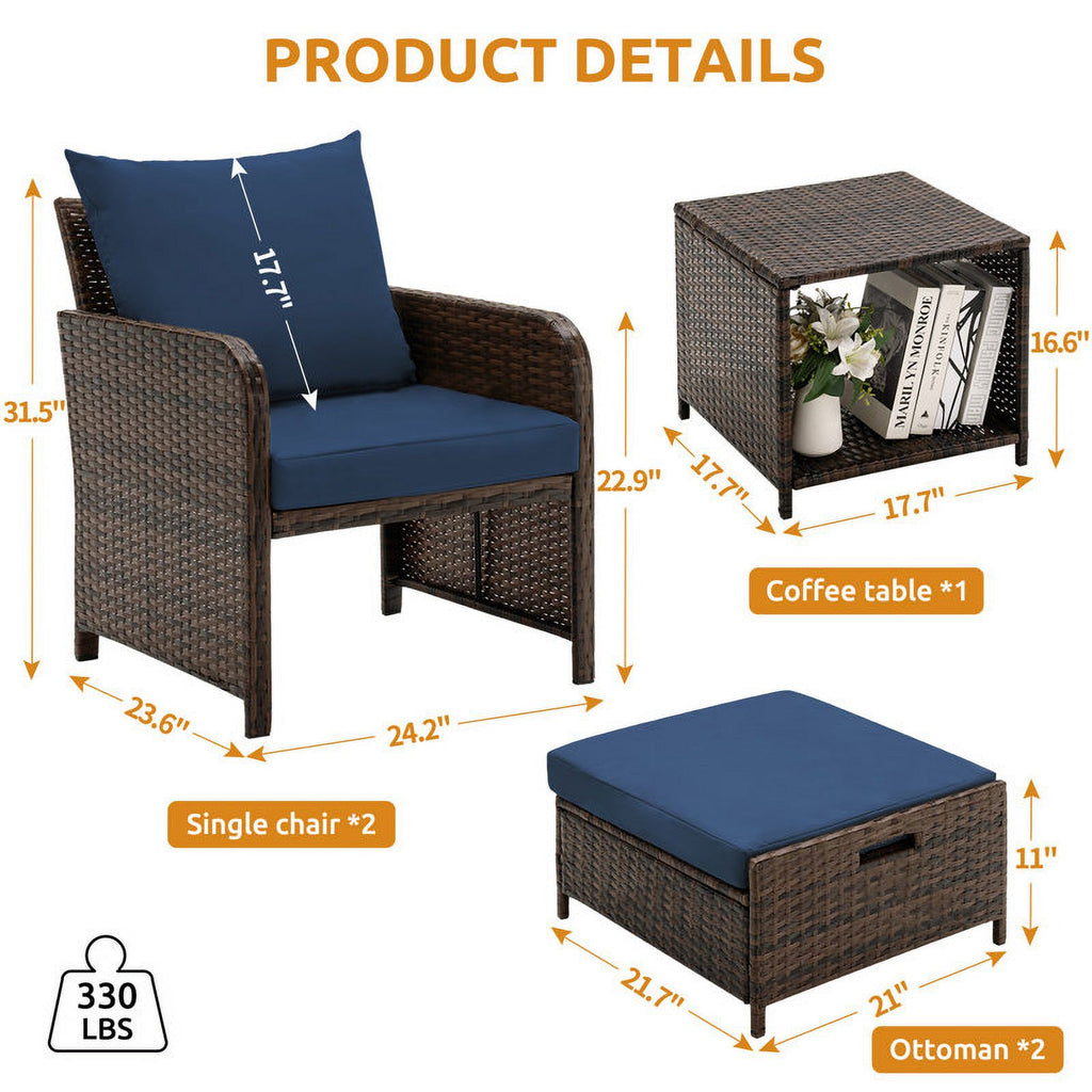 Navy 5 Piece PE Wicker Patio Furniture Set D624443