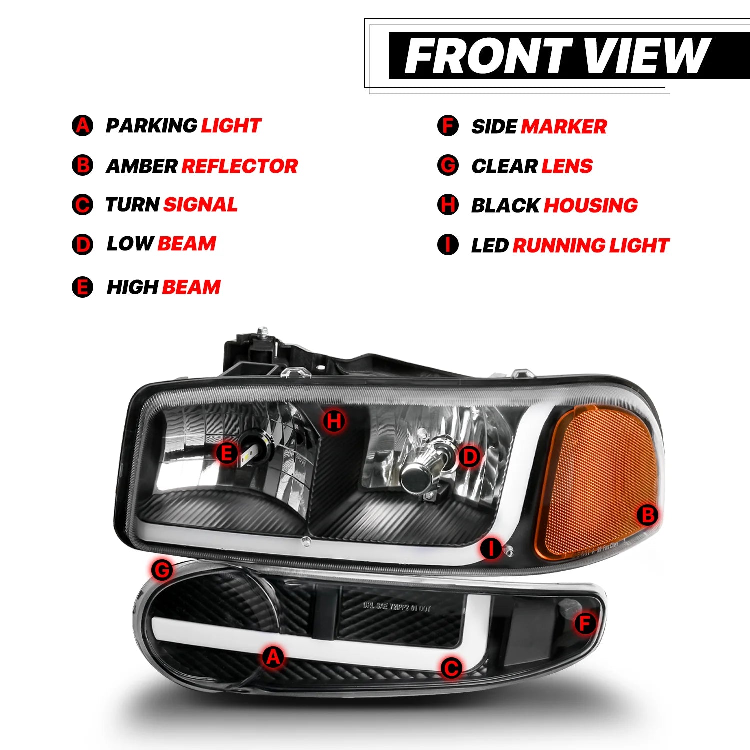 Headlights Assembly with 2 Pairs Pre-Assembled 6000K LED Bulbs L262