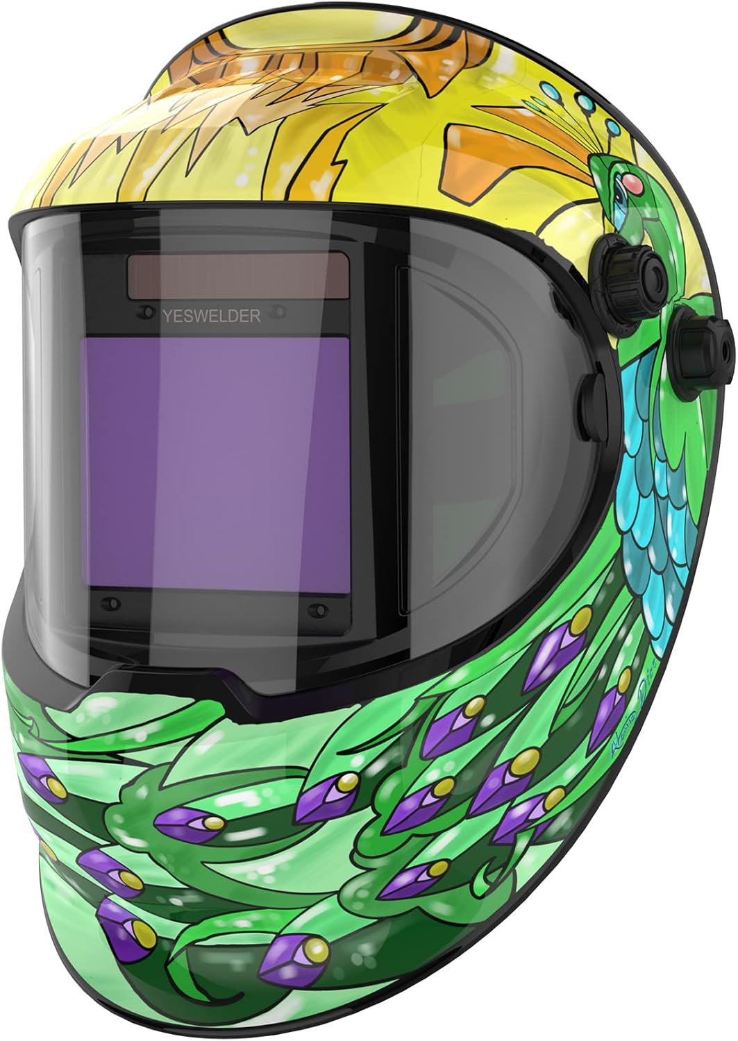 Large Viewing True Color Solar Powered Auto Darkening Welding Helmet with Side View, 4 Arc Sensor Wide Shade 4/5-9/9-13 Welder Mask R201224