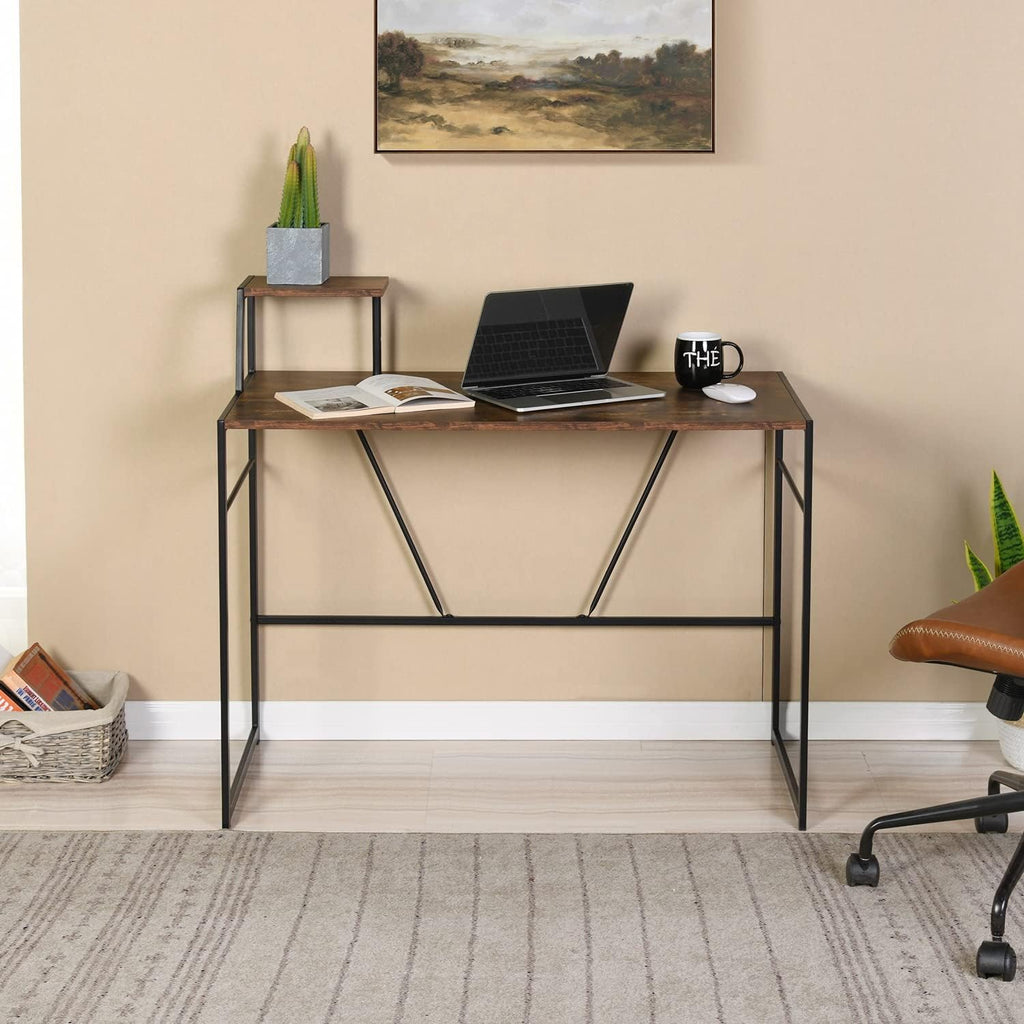 Computer Desk with Storage Shelf, Oak White, 39.4x18.9x35.4in, Pack of 2 D5195