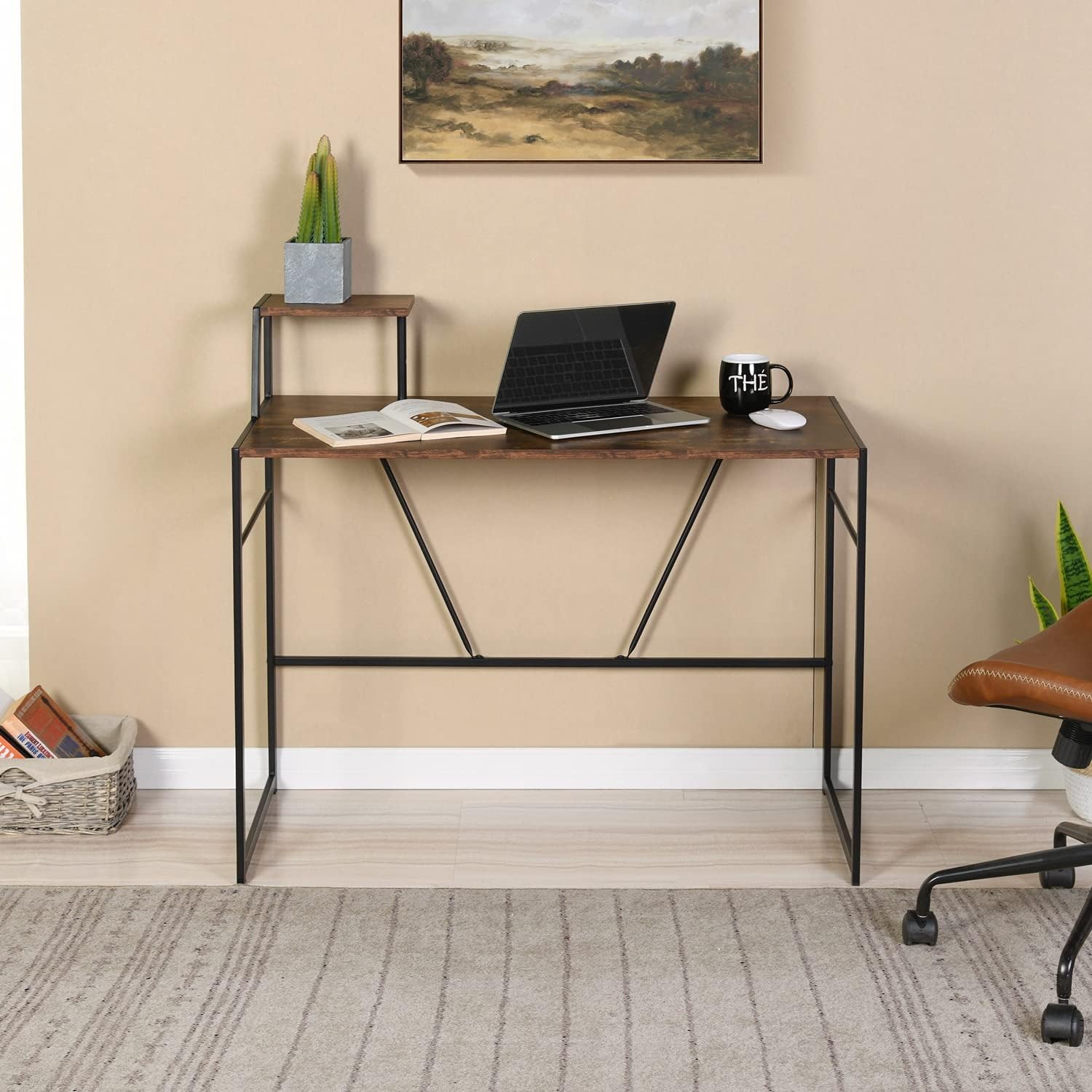 Computer Desk with Storage Shelf, Oak White, 39.4x18.9x35.4in, Pack of 2 D5195