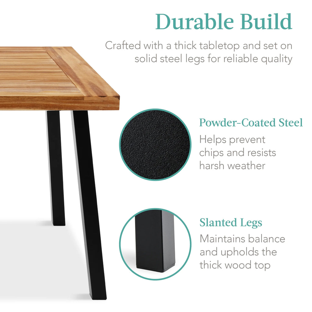 Rustic Acacia Wood Picnic Dining Table with Metal Legs L989376