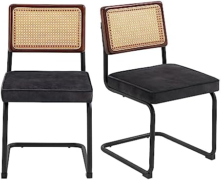 Velvet Accent Chairs with Rattan Upholstery and Cantilever Metal Base U324