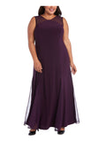 Purple Stretch Zippered Pleated Strappy Mesh-inset Sleeveless V Neck Full-Length Formal Gown Dress Plus 18W A217057