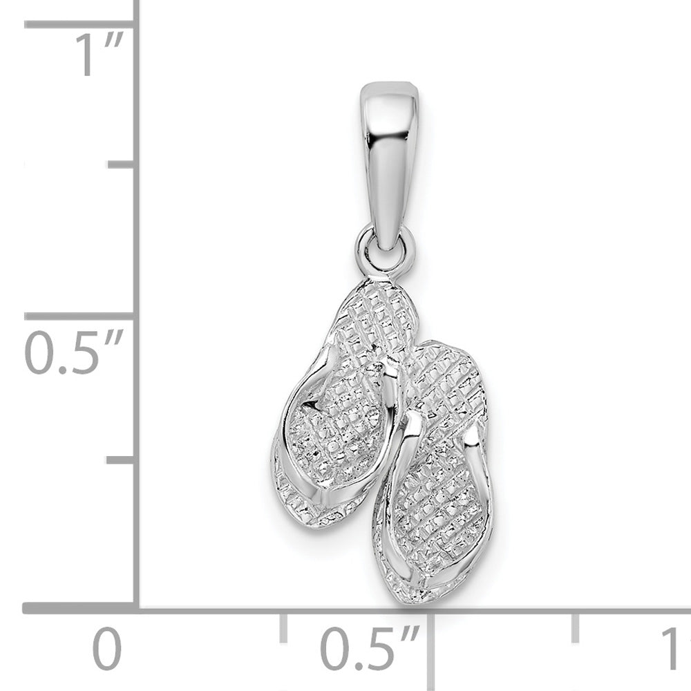 Sterling Silver Polished Textured Flip Flops Charm Pendant with Sterling Silver Cable Chain Necklace 18'' E663407