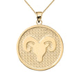 YELLOW GOLD ARIES ZODIAC DISC PENDANT NECKLACE B320909